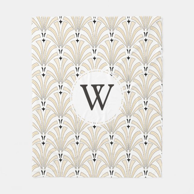 1920-talets Art Deco Classy Cream & Black Palmetto Fleecefilt (Framsidan)