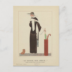 1920-talets Art Deco Dam ~ Au Revoir Mon Kärlek Vykort