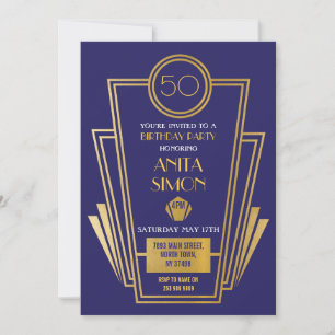 1920-talets Art Deco Födelsedagsfest Inbjudan Gats
