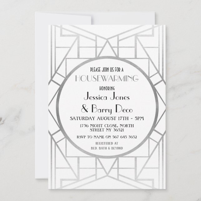 1920-talets Art Deco Gatsby Houseuppvärmning Party Inbjudningar (Framsida)