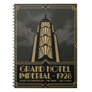 1920-talets Art Deco Grand Hotell Spiral Journal Anteckningsbok
