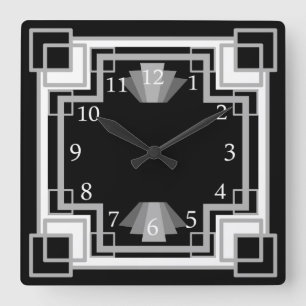 1920-talets Art Deco Grått & Black Geometric Mönst Fyrkantig Klocka