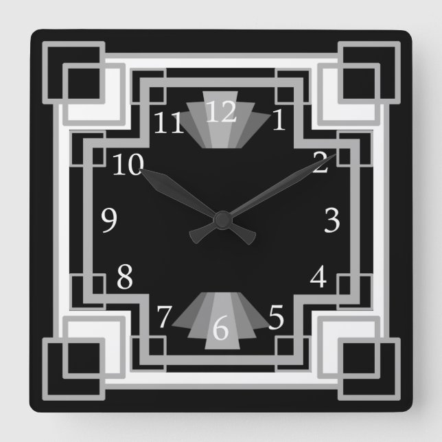 1920-talets Art Deco Grått & Black Geometric Mönst Fyrkantig Klocka (Framsida)