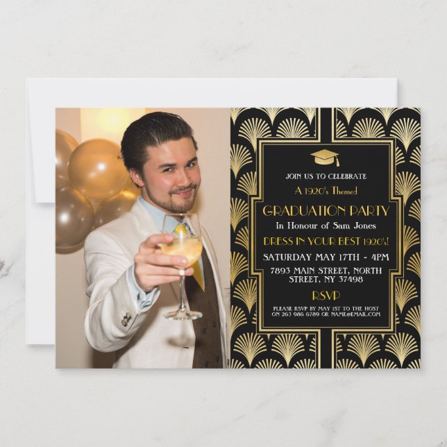 1920-talets Art Deco Guld Studenten Gatsby Party P Inbjudningar (Framsida)