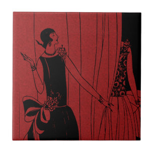 1920-talets Art Deco Mode Show Model Red Kakelplatta