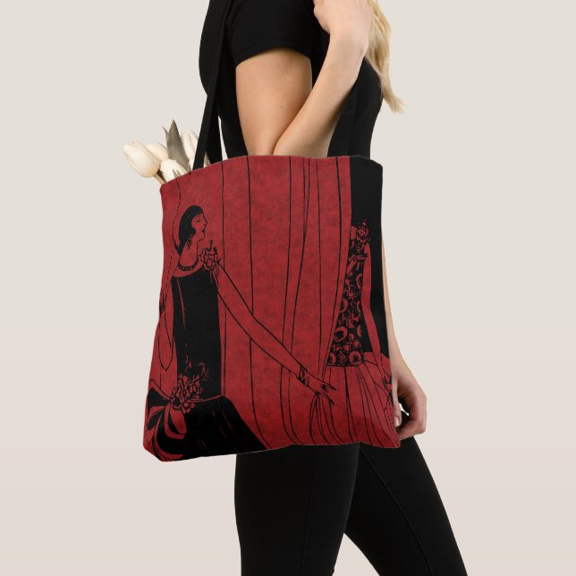 1920-talets Art Deco-modeshowmodell röd Tygkasse (Närbild)