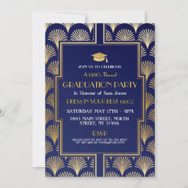 1920-talets Art Deco Navy Guld Gatsby Party Studen Inbjudningar