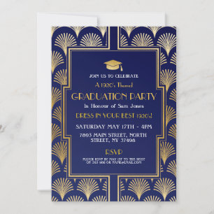 1920-talets Art Deco Navy Guld Gatsby Party Studen Inbjudningar
