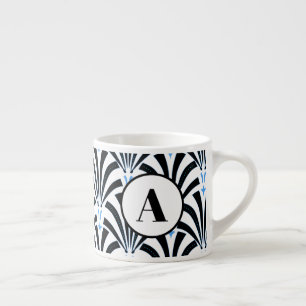 1920-talets Art Deco Palmettos och Blue Monogram Espressomugg