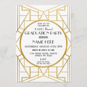 1920-talets Art Deco Studentfest Gatsby Guld Inbju Inbjudningar