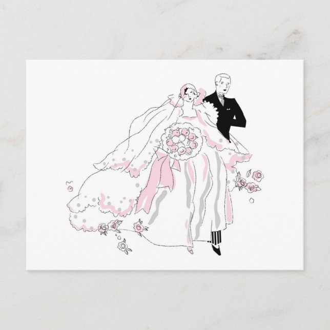 1920-talets Bride and Groom Vykort (Framsida)