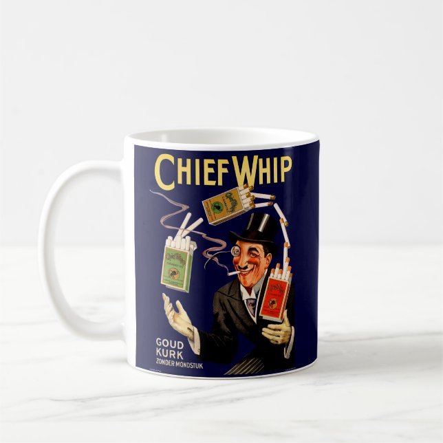 1920-talets "Chief Whip"-cigaretter och Kaffemugg (Vänster)
