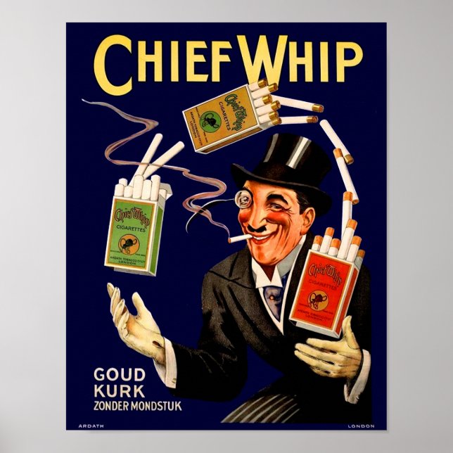 1920-talets "Chief Whip"-cigaretter och Poster (Framsidan)
