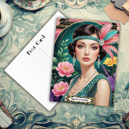 1920-talets Cocktail Elegans Flapperflicka Vykort