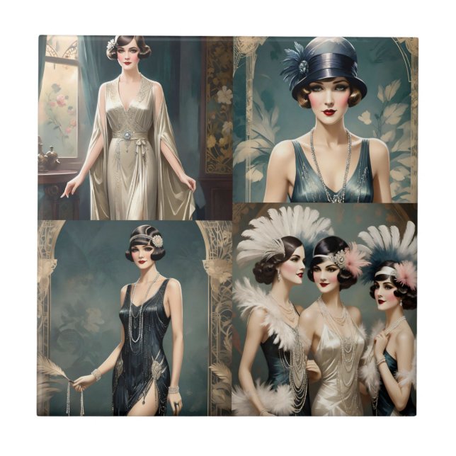 1920-talets dammode fotocollage, kakelplatta (Framsidan)
