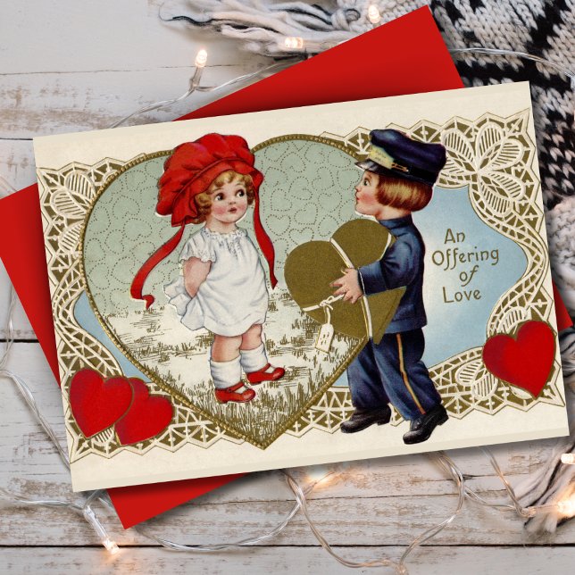 1920-talets erbjudande om en Anpassningsbar för Vi Julkort (1920s Offering of Love Vintage Custom Valentine Holiday Card. Add your name and a special message!)