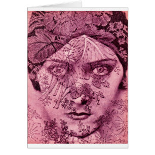 1920-talets filmstjärna Gloria Swanson på rosa Hälsningskort