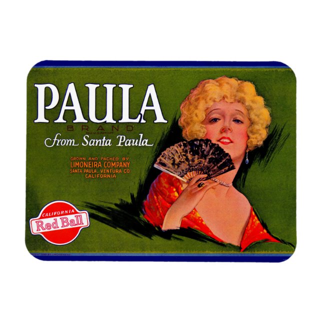 1920-talets frukt-låda-etikett Paula från Santa Pa Magnet (Horisontell)