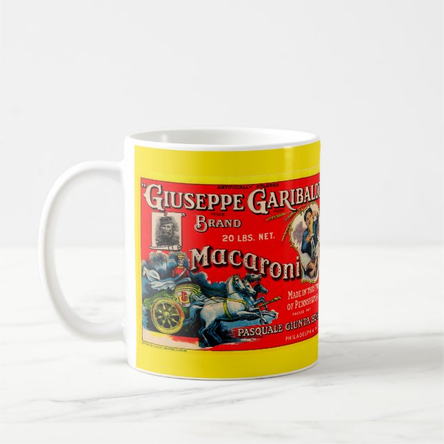 1920-talets Giuseppe Garibaldi macaroni-etikett Kaffemugg (Vänster)