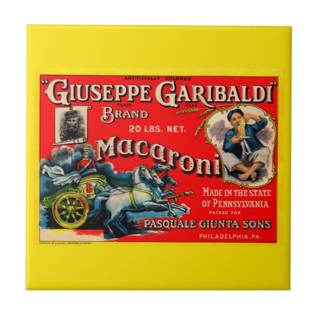 1920-talets Giuseppe Garibaldi macaroni-etikett Kakelplatta (Framsidan)