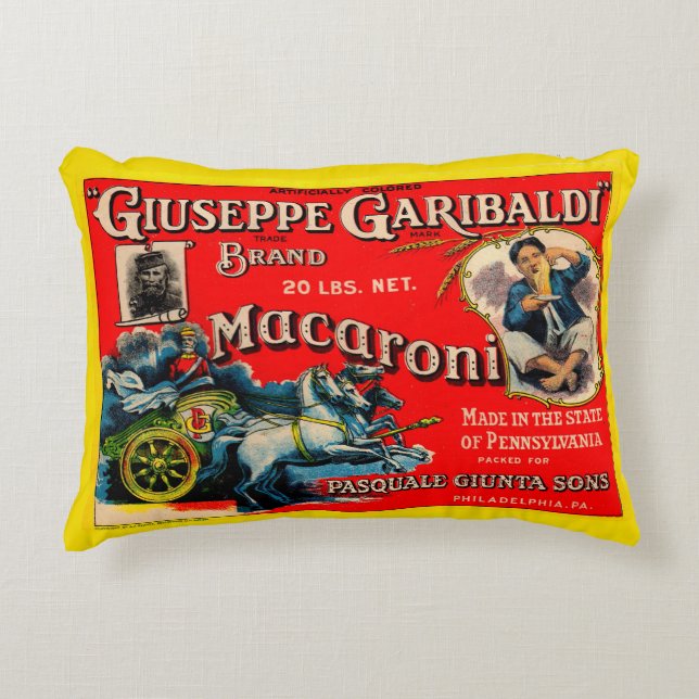 1920-talets Giuseppe Garibaldi macaroni-etikett Prydnadskudde (Framsidan)