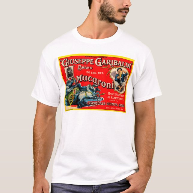 1920-talets Giuseppe Garibaldi macaroni-etikett T Shirt (Framsida)