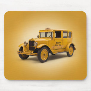 1920-talets gula taxi på gul bakgrund musmatta