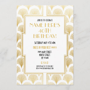 1920-talets konst Deco Birthday Gatsby Party Guld Inbjudningar