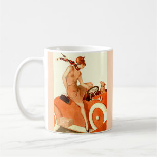 1920-talets kvinna, bil och hund kaffemugg