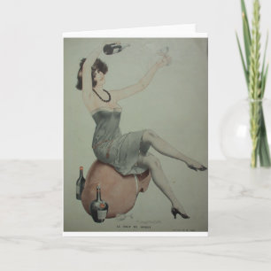 1920-talets Leggy Flapper Champagne Girl Drinking Kort