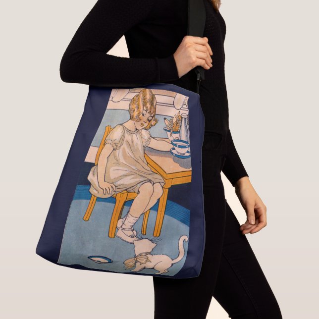 1920-talets lilla flicka och hennes lilla vita kat axelväska (Närbild)