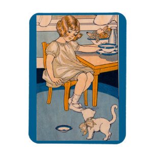 1920-talets lilla flicka och hennes lilla vita kat magnet