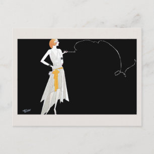 1920-talets mode flapper-flicka, teckning vykort