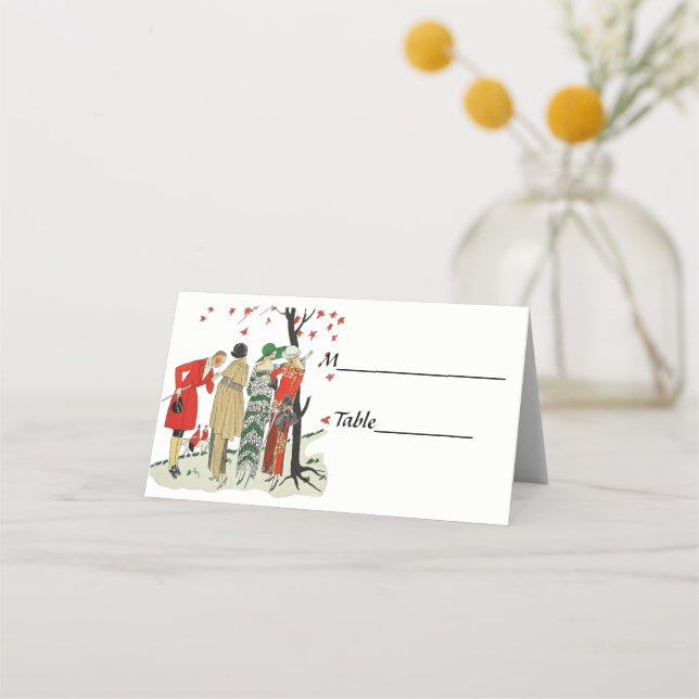 1920-talets Mode nedtryckt för rävshunt Placeringskort (Baksida)