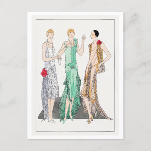 1920-talets Mode Plate for Flapper Evening GOwen Vykort