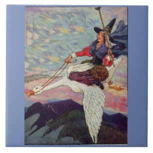 1920-talets Mor Goose rider sin gigantiska gåva Kakelplatta