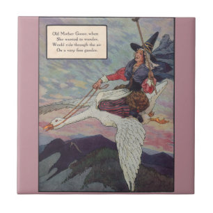1920-talets Mor Goose rider sin gigantiska gåva Kakelplatta