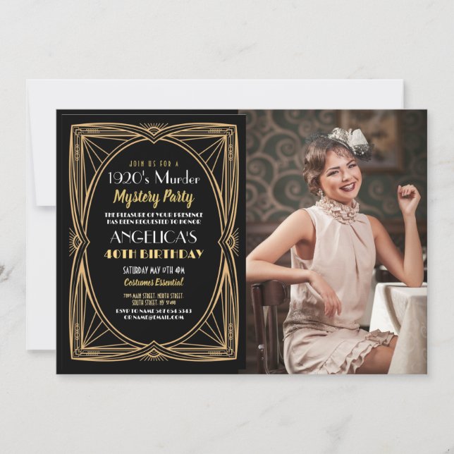 1920-talets Mysteriemord Födelsedags Middag Party  Inbjudningar (Framsida)