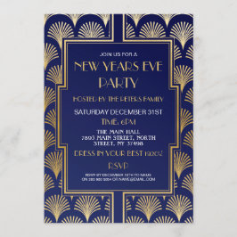 1920-talets Nyårsafton Gatsby-fest Navy Gold Fläkt Inbjudningar
