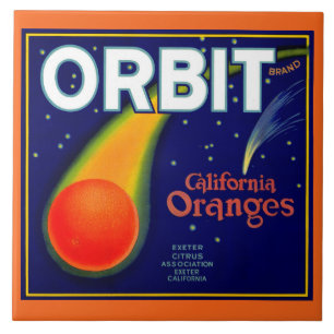 1920-talets Orbit Orange-etikett för frukt, låda Kakelplatta