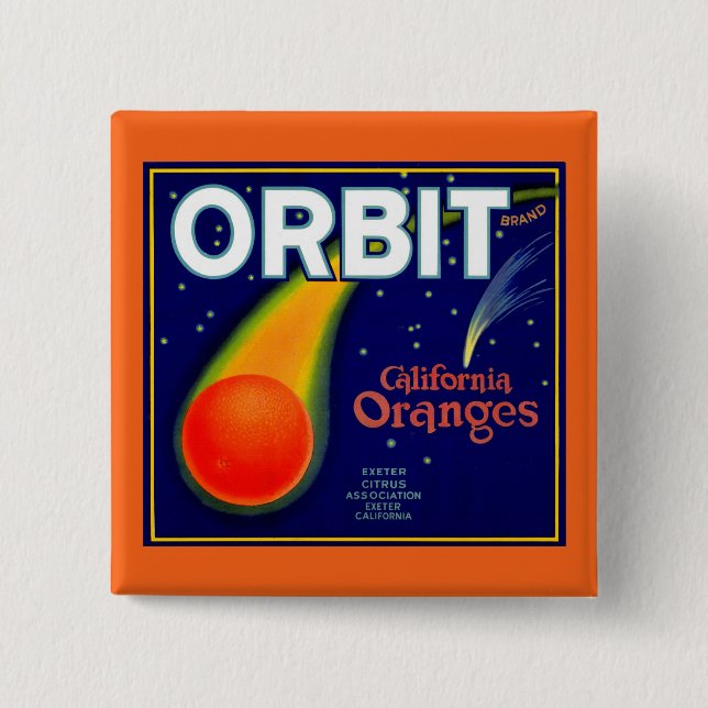 1920-talets Orbit Orange frukt, låda-etikett Knapp (Framsida)