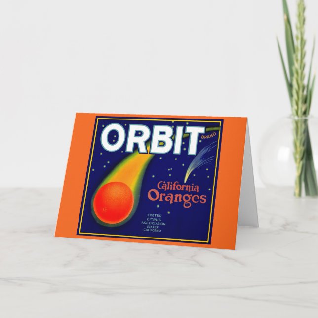 1920-talets Orbit Orange frukt, låda-etikett Kort (Framsida)