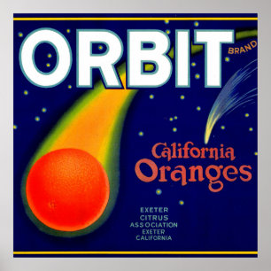 1920-talets Orbit Orange frukt, låda-etikett Poster