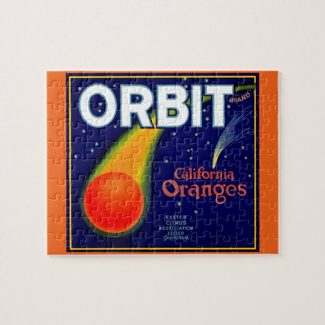 1920-talets Orbit Orange frukt, låda-etikett Pussel (Horisontell)