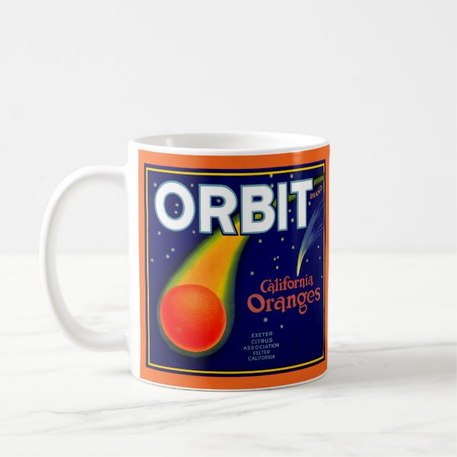 1920-talets Orbit Orange frukt låda etikett utskri Kaffemugg (Vänster)