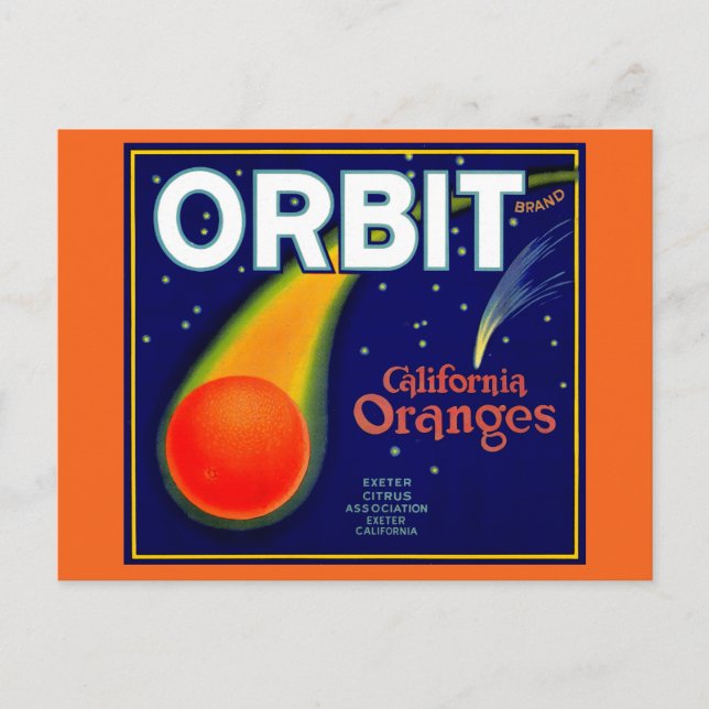 1920-talets Orbit Orange frukt, låda-etikett Vykort (Framsida)