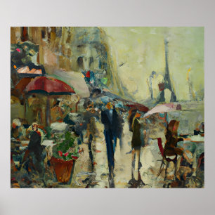 1920-talets Paris Heavy Rain Café Street Painting Poster