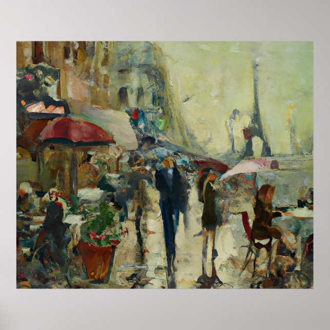 1920-talets Paris Heavy Rain Café Street Painting Poster (Framsidan)