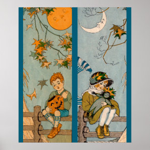 1920-talets pojke och flicka på hösten poster