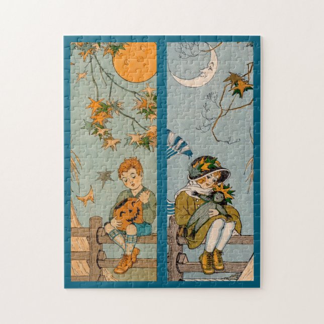 1920-talets pojke och flicka på hösten pussel (Vertikal)